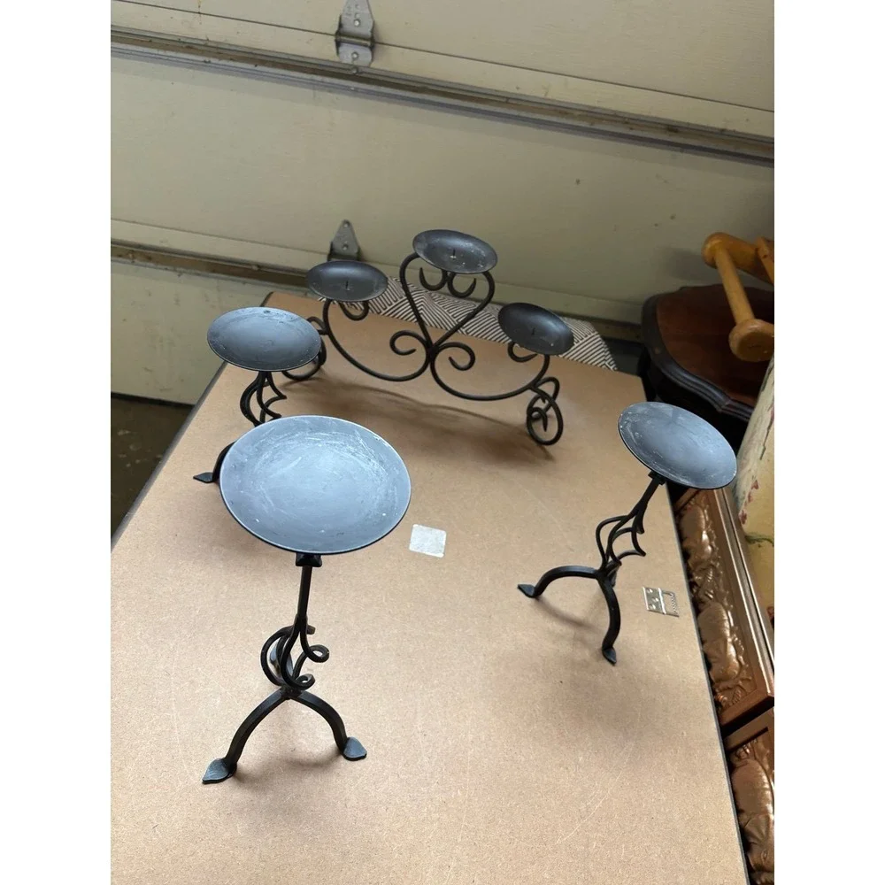 Wrought Iron Table Top Pillar Candle Holders, Set Of 4 Pieces